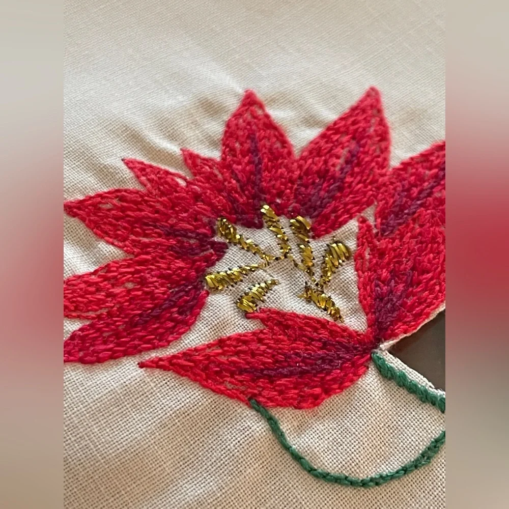 Christmas Placemat & Napkin 8pc Set NOS Vintage Poinsettia Cut‎ Work Embroidery